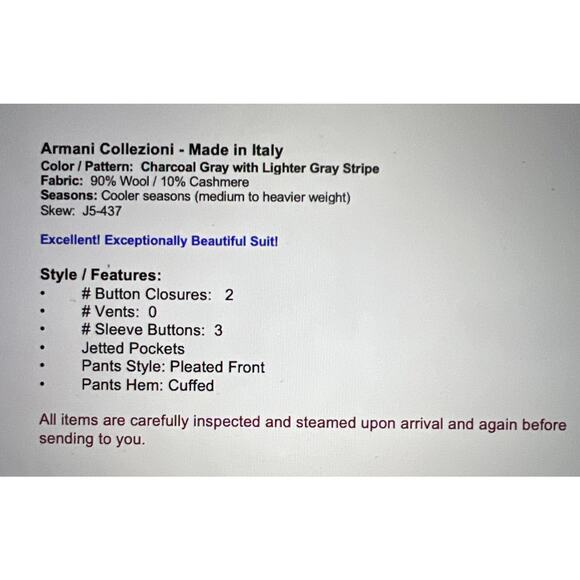 Armani Collezioni 44L 35x30 Gray Stripe Mens Wool Cashmere Flannel Finish Lux - Picture 2 of 16